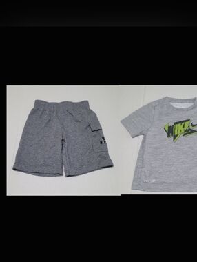 Nike Boys' Gray Tee & Shorts Set with Neon Green Logo